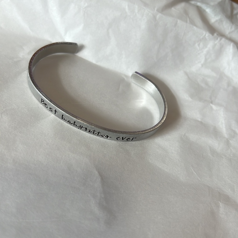 3/$20 Silver “Best Babysitter Ever” Cuff Bracelet - Picture 3 of 3